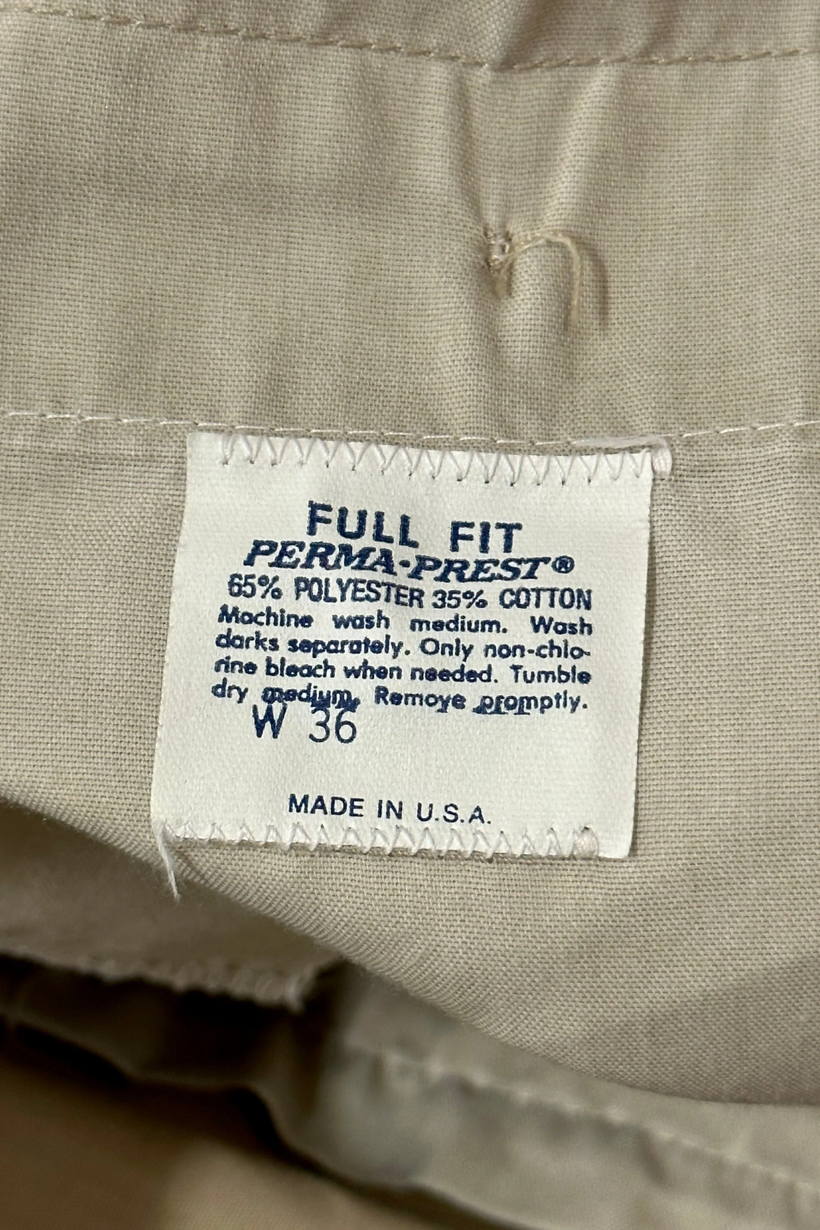 1970’S SEARS MADE IN USA PERMAPREST KHAKI CHINO WORK PANTS 34 X 34