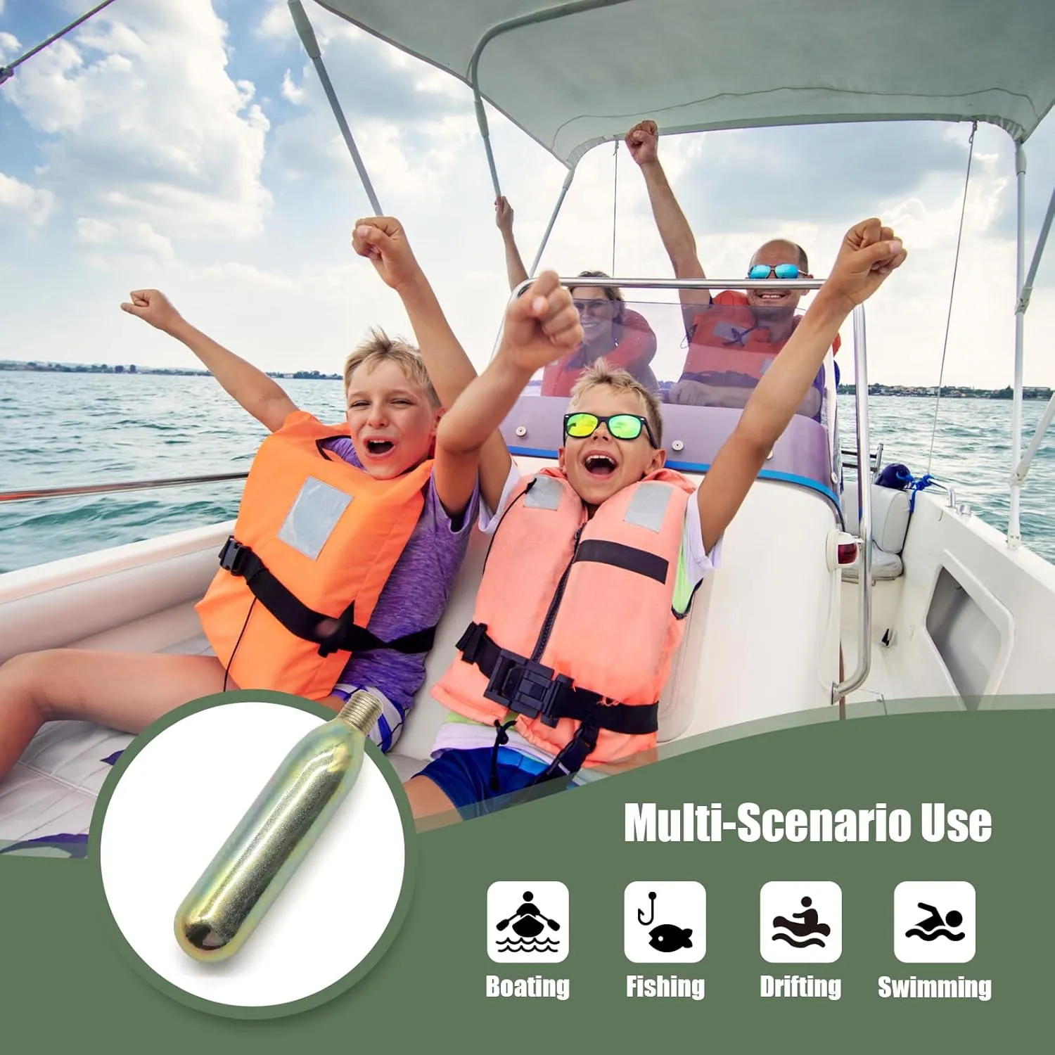 24 Gram CO2 Cartridge for Life Vest, Auto/Manual PFD Life Jacket Rearming Kit, Metal Cartridge for Life Jacket CO2 Cartridges, 24 Gram Co2 Cartridge 1/2 Thread for Life Jacket