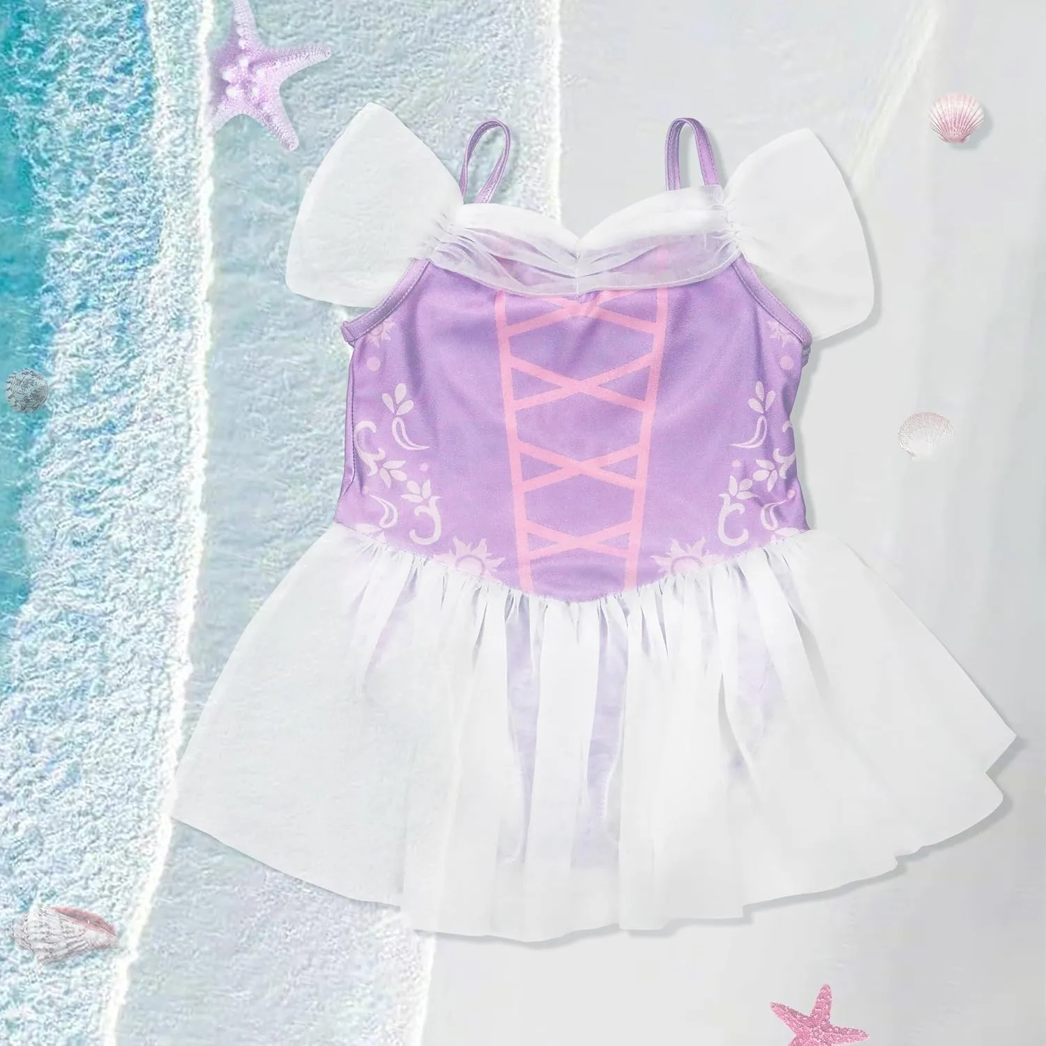 3-7Y Girls Princess Swimsuit, Toddlers Bathing Suit 1 Piece Swimwear Aurora UPF 50  Swimming Suit with Skirt for Toddler