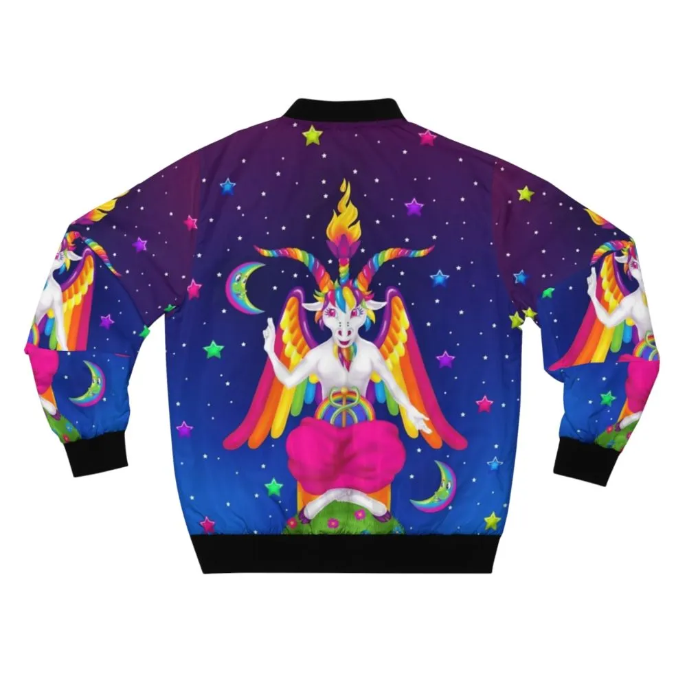 90s Neon Baphomet Bomber Jacket - Satanic Aesthetic