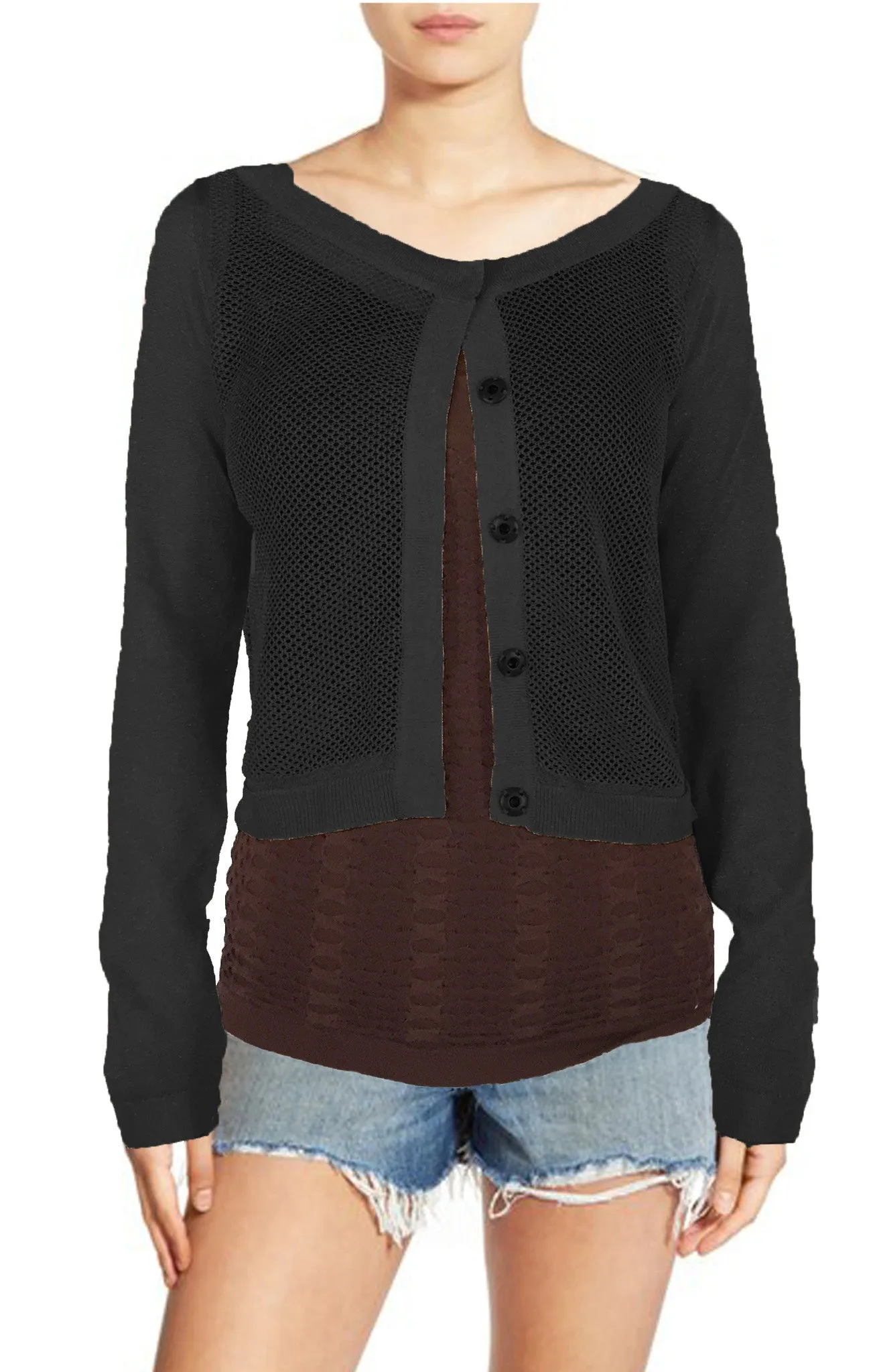 ASHORE WOMENS SPARKLING NET SHORT CARDIGANS