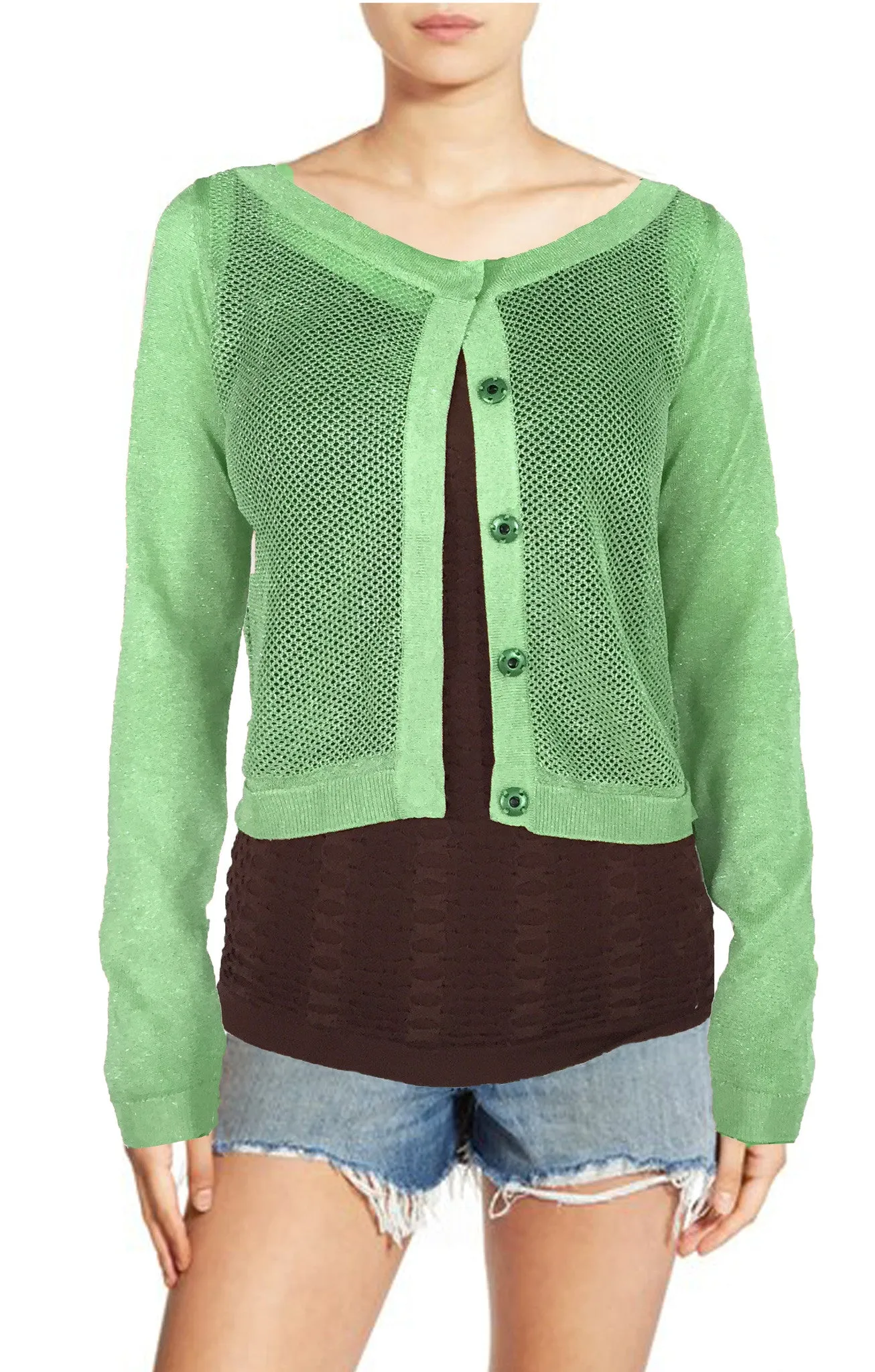 ASHORE WOMENS SPARKLING NET SHORT CARDIGANS