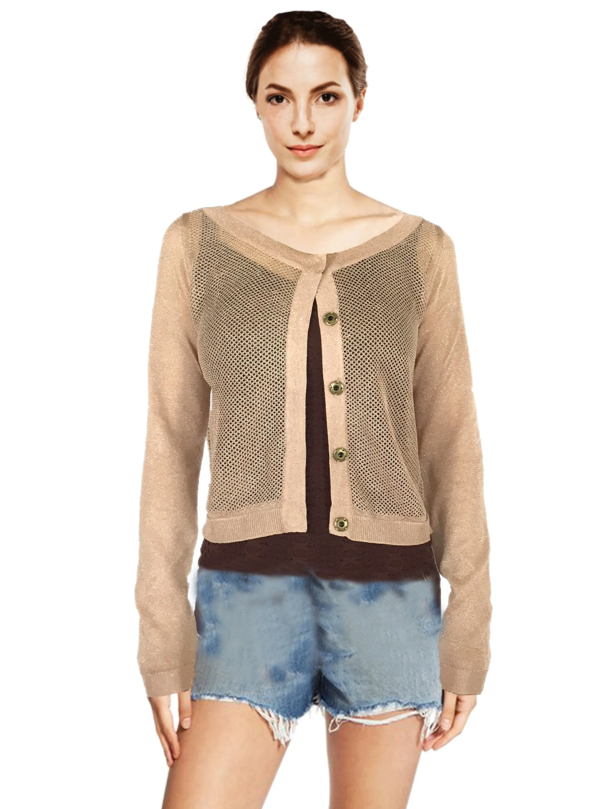ASHORE WOMENS SPARKLING NET SHORT CARDIGANS