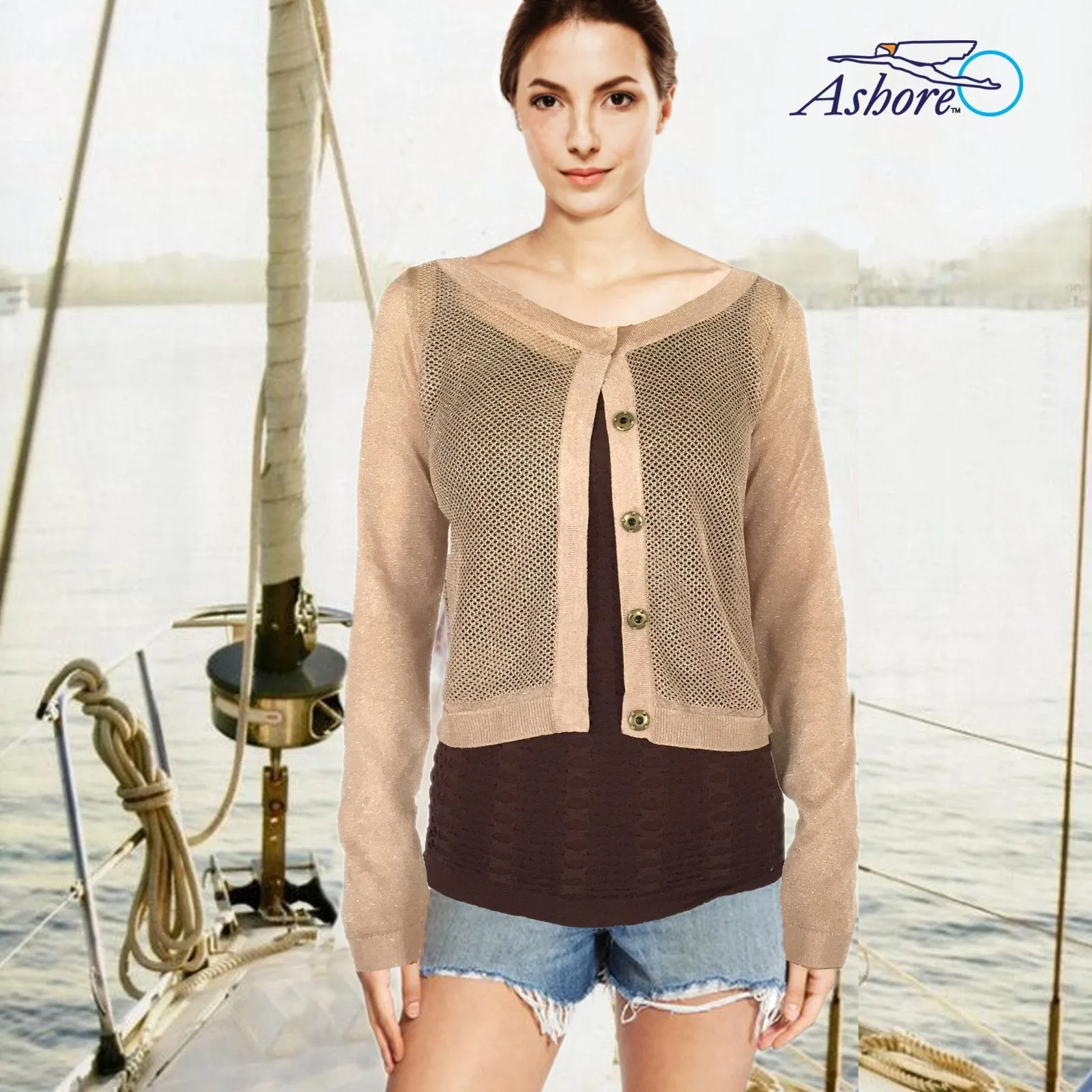 ASHORE WOMENS SPARKLING NET SHORT CARDIGANS