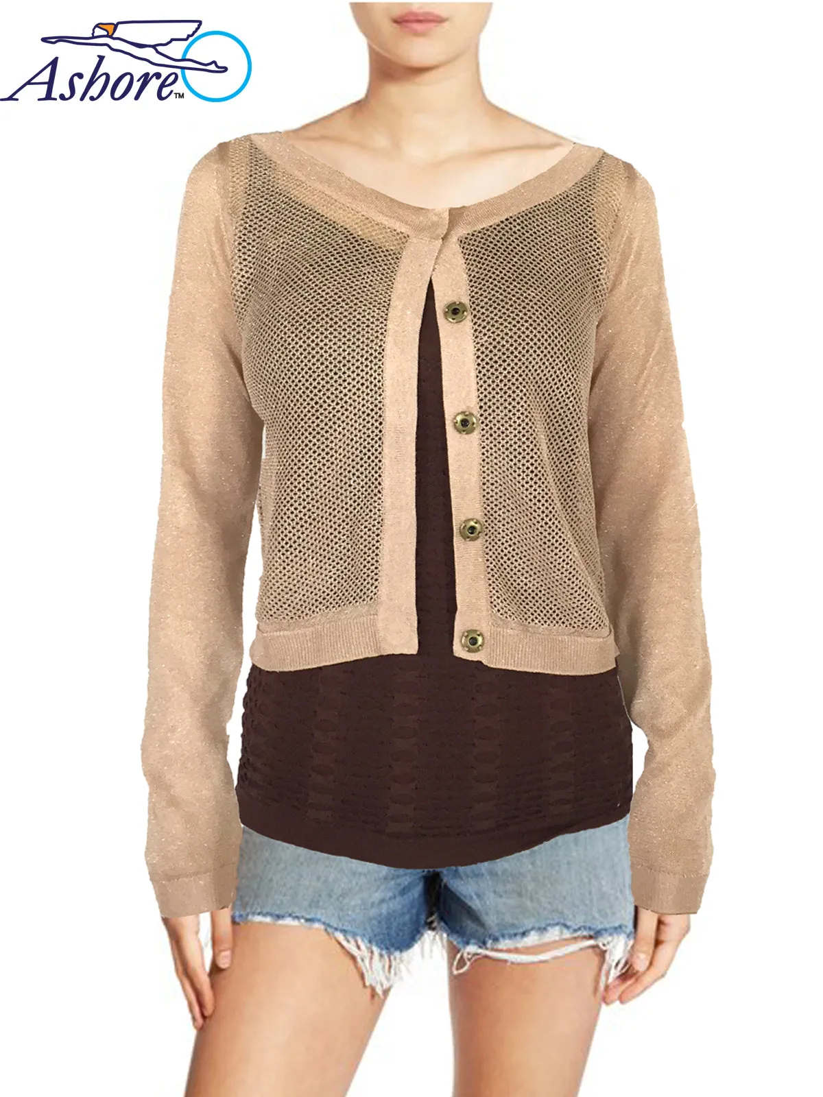 ASHORE WOMENS SPARKLING NET SHORT CARDIGANS