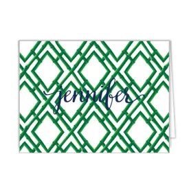 Bamboo Trellis Pattern Personalized Folded Notecards | Green