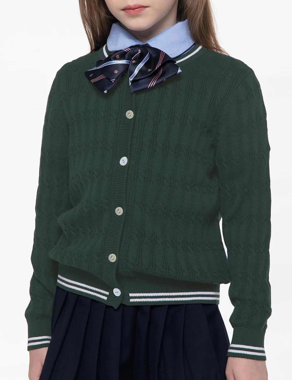 BOBOYOYO Girls Cardigan Kids School Uniform Sweater 100% Cotton Knit Girls Sweaters Button Crewneck Toddler Cardigans