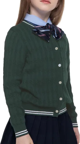 BOBOYOYO Girls Cardigan Kids School Uniform Sweater 100% Cotton Knit Girls Sweaters Button Crewneck Toddler Cardigans