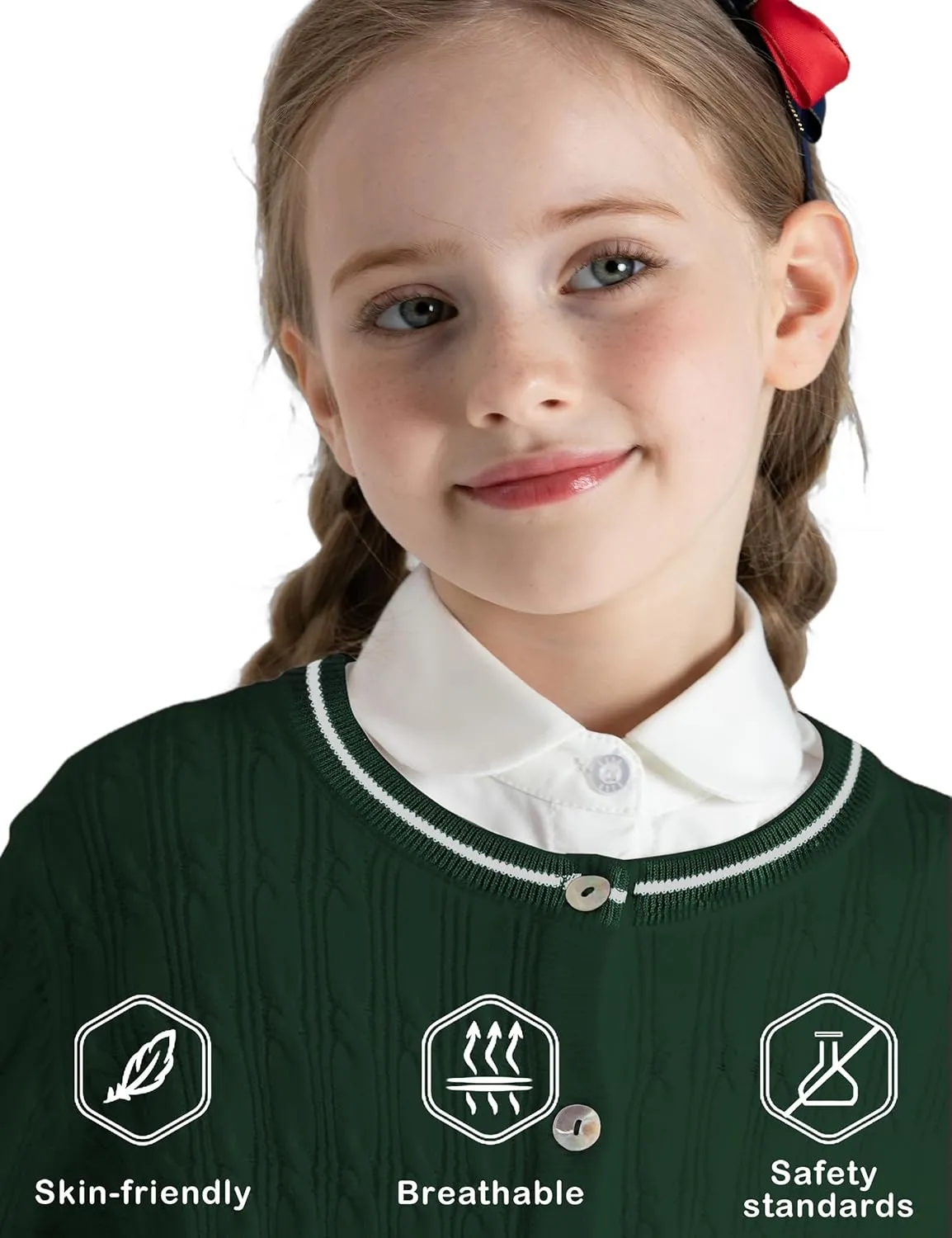 BOBOYOYO Girls Cardigan Kids School Uniform Sweater 100% Cotton Knit Girls Sweaters Button Crewneck Toddler Cardigans