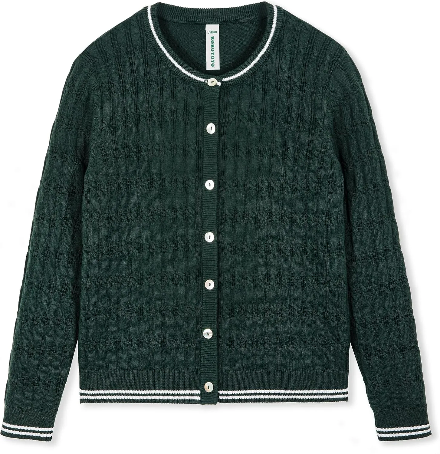 BOBOYOYO Girls Cardigan Kids School Uniform Sweater 100% Cotton Knit Girls Sweaters Button Crewneck Toddler Cardigans