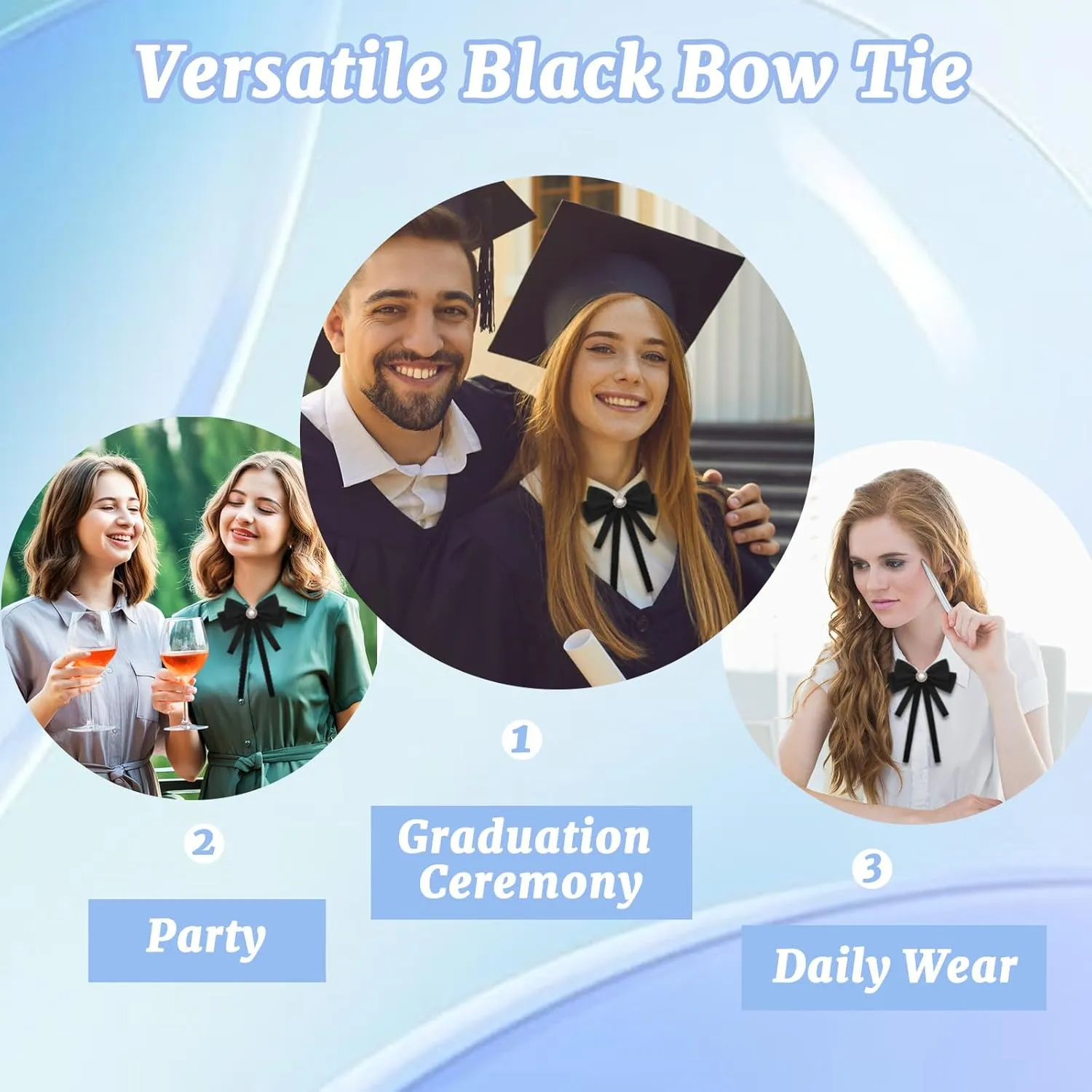 Bow Ties for Women, Adjustable Pre Tied Bow Tie Solid Color Ribbon Bowtie for Girls Ladies Party Daily Cosplay School