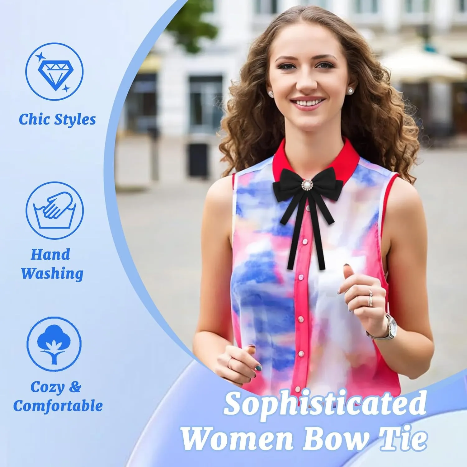 Bow Ties for Women, Adjustable Pre Tied Bow Tie Solid Color Ribbon Bowtie for Girls Ladies Party Daily Cosplay School