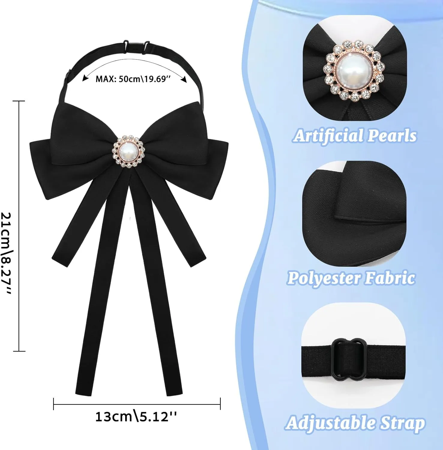 Bow Ties for Women, Adjustable Pre Tied Bow Tie Solid Color Ribbon Bowtie for Girls Ladies Party Daily Cosplay School