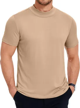 COOFANDY Men's Mock Turtleneck T Shirt Short Sleeve Slim Fit Basic Casual Undershirt Solid Color Pullover Tee