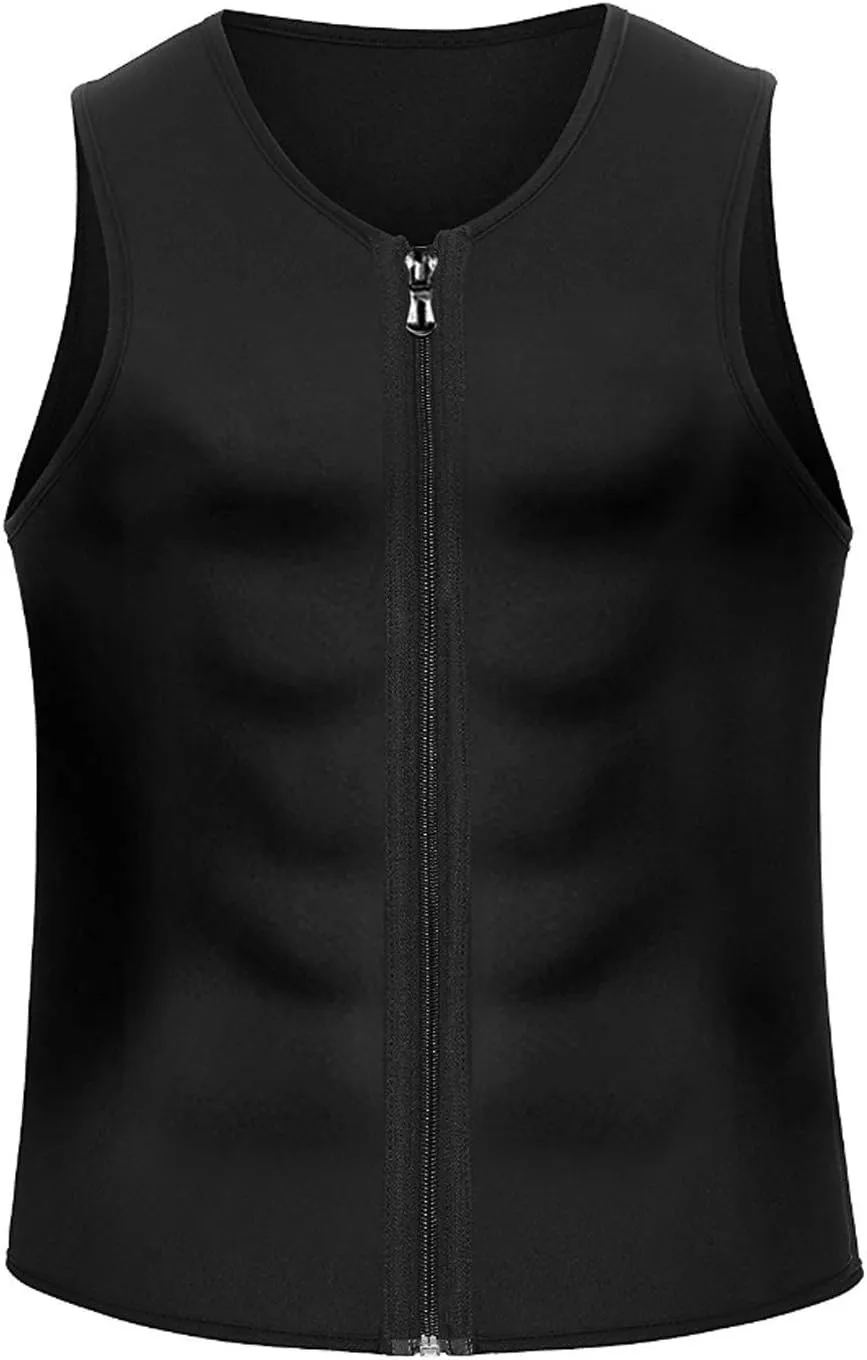 CORATED Men Sauna Vest Sweat Waist Trainer Zipper Hot Neoprene Tank Top Corset Compression Body Shaper Sauna Shirt Workout