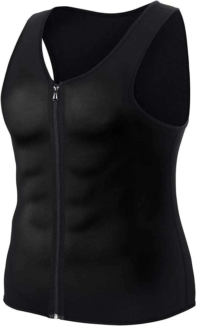 CORATED Men Sauna Vest Sweat Waist Trainer Zipper Hot Neoprene Tank Top Corset Compression Body Shaper Sauna Shirt Workout