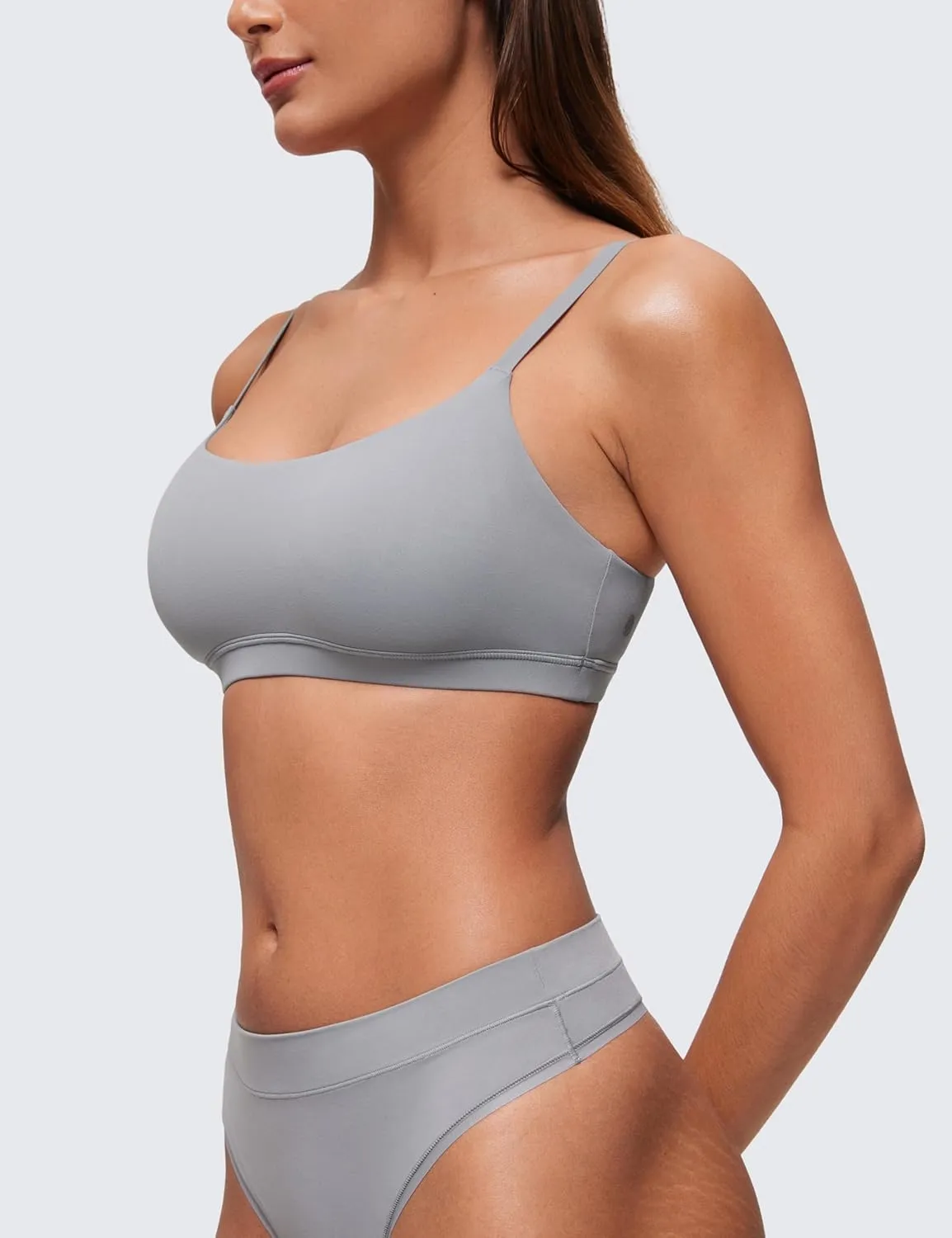CRZ YOGA Softhold Women's Double Lined Bralettes - Scoop Neck Adjustable Straps Unlined Cami Wireless T-Shirt Everyday Bra
