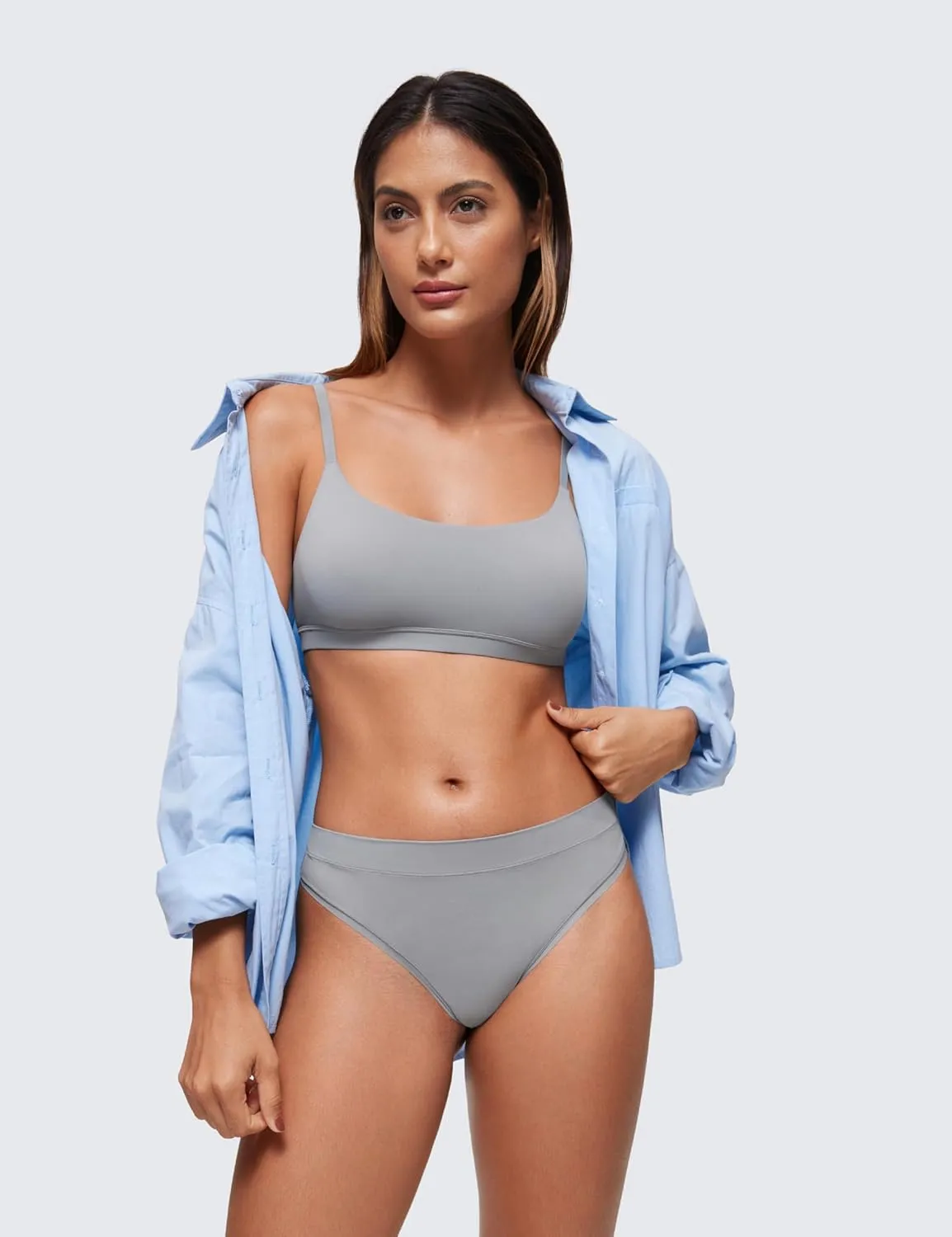 CRZ YOGA Softhold Women's Double Lined Bralettes - Scoop Neck Adjustable Straps Unlined Cami Wireless T-Shirt Everyday Bra