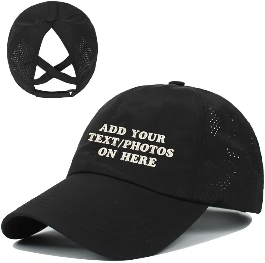 Customizable Quick Dry Trucker Hats for Women: Personalized Ponytail Cap with Text and Logo Embroidery