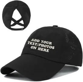 Customizable Quick Dry Trucker Hats for Women: Personalized Ponytail Cap with Text and Logo Embroidery