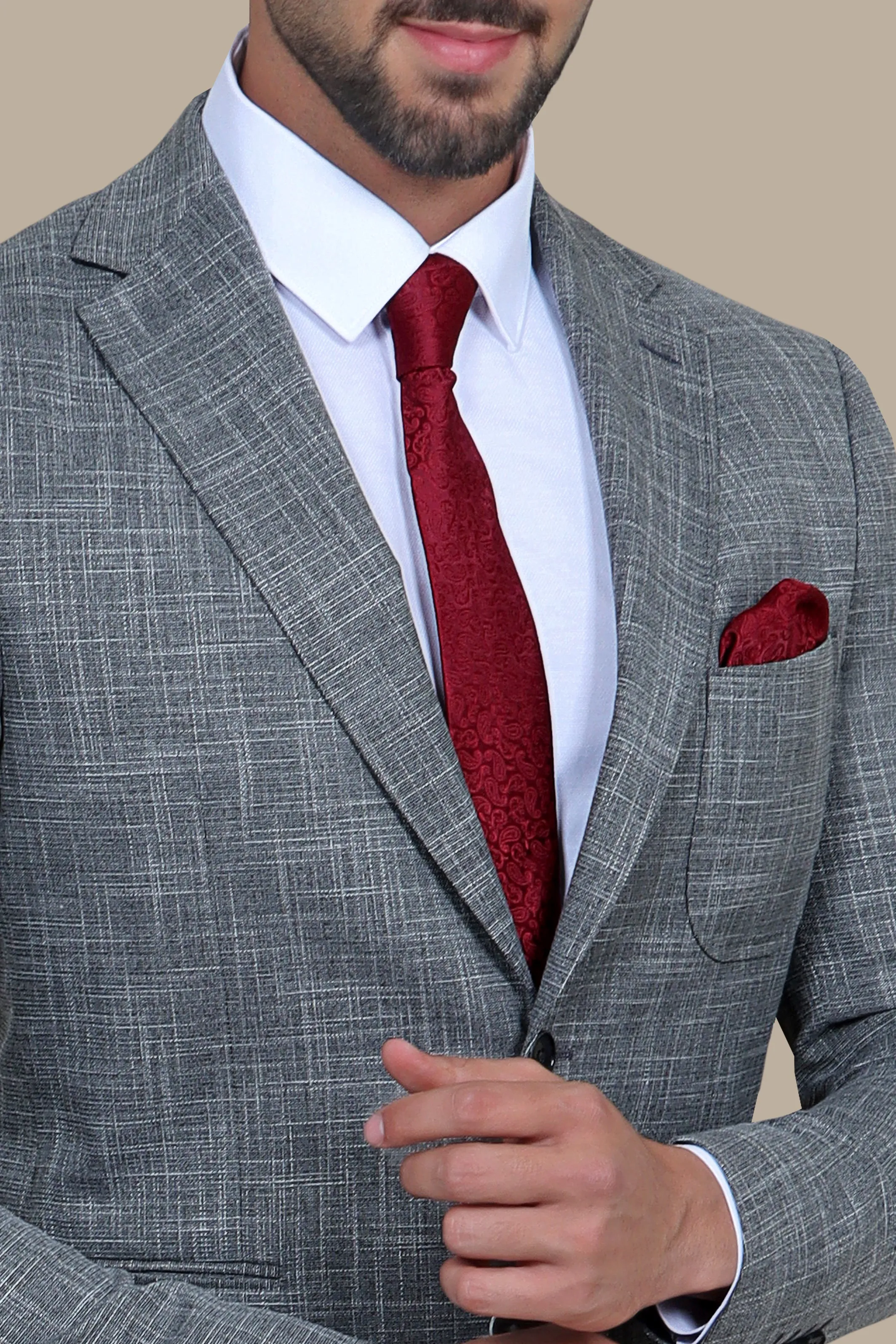 Dark Grey Slim Fit Blazer with Up & Down Notch Patch