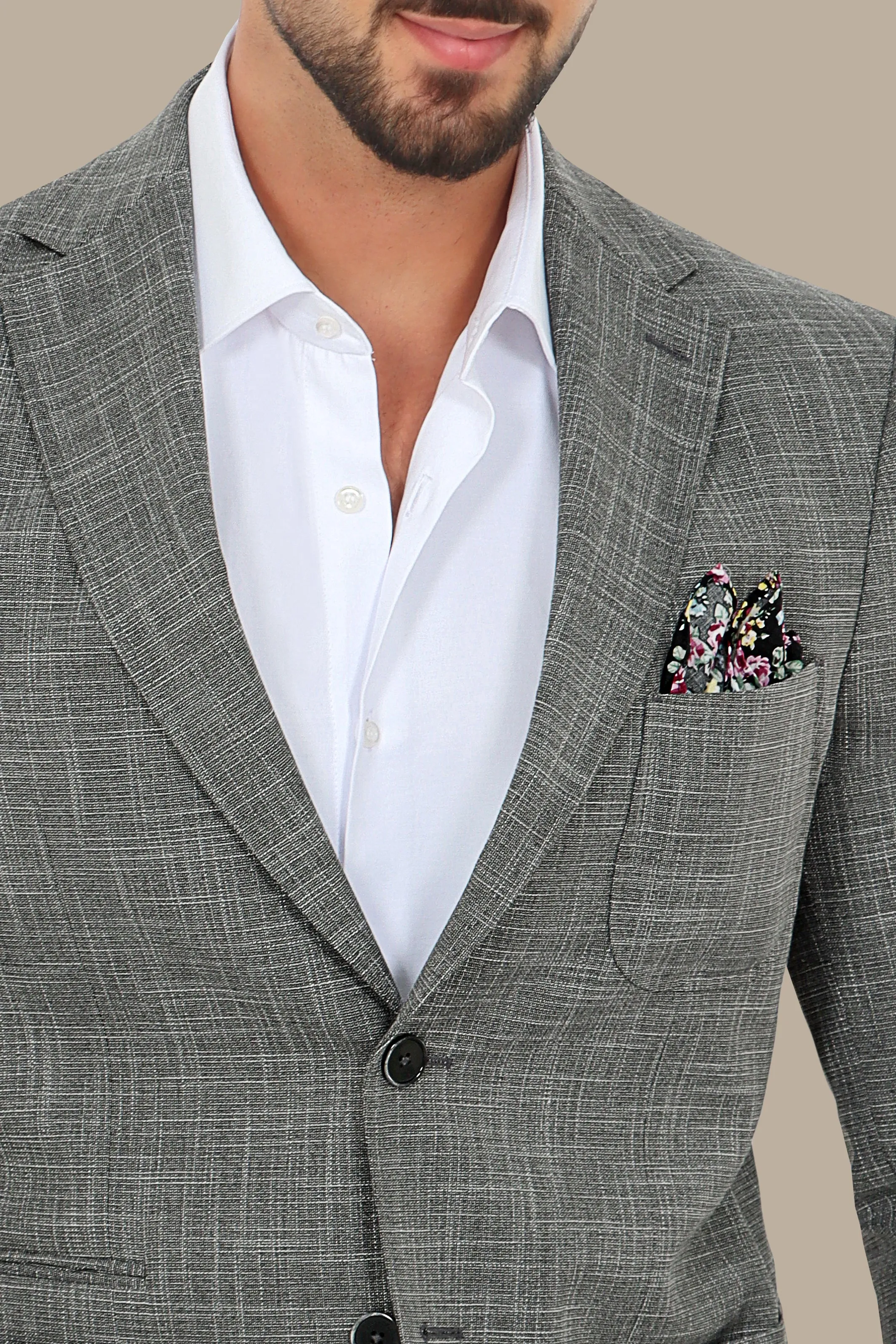 Dark Grey Slim Fit Blazer with Up & Down Notch Patch