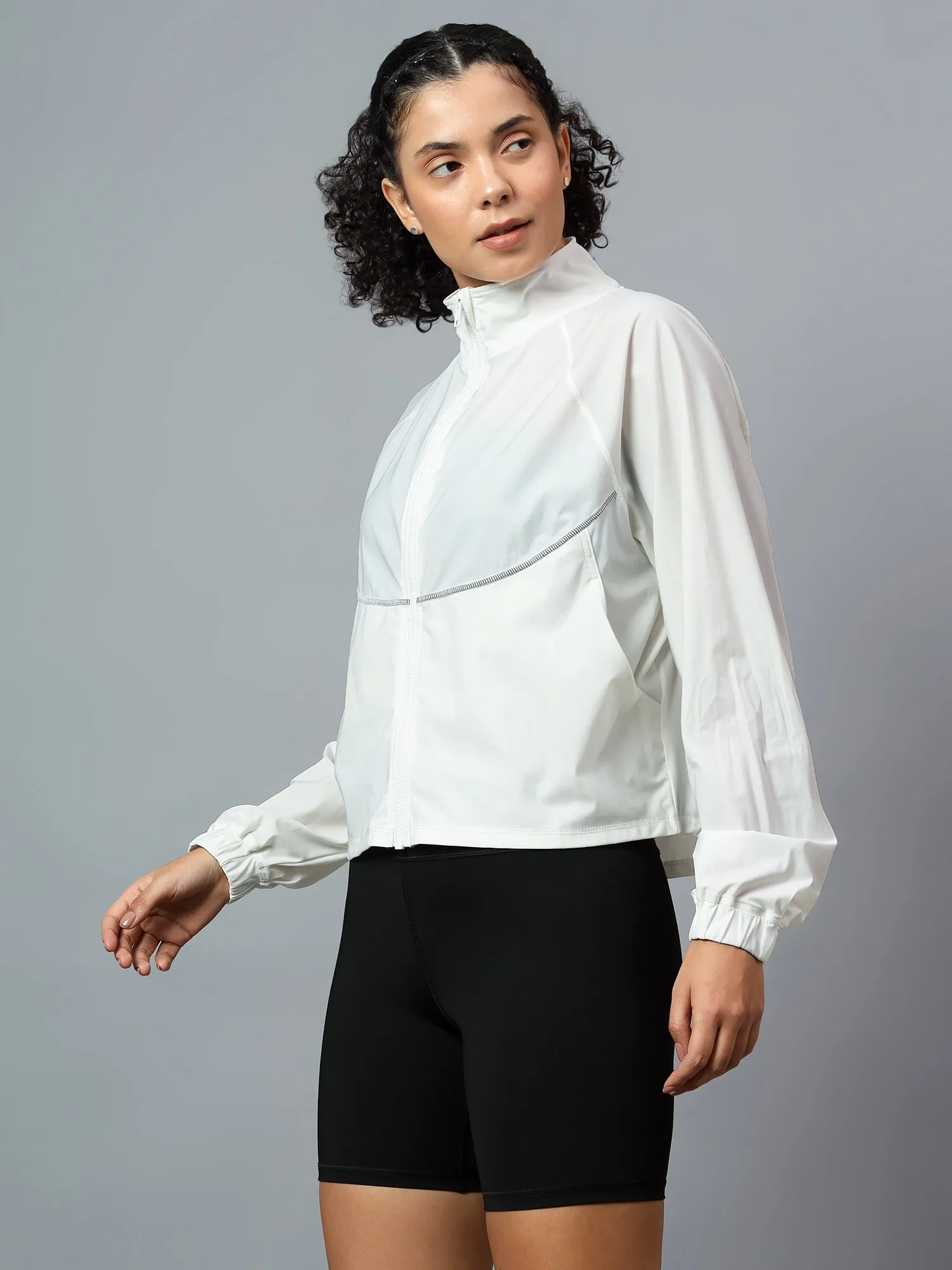 Fitkin Women White Super Light Sporty Track Jacket