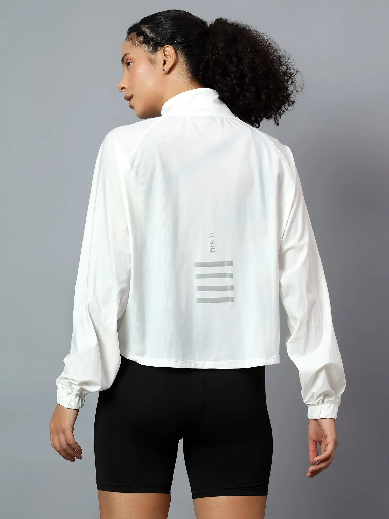 Fitkin Women White Super Light Sporty Track Jacket