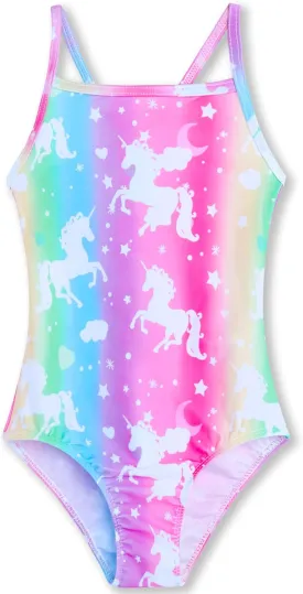 Girls Swimsuits One-Piece Bathing Suits Multicolor Kids Sport Summer Beach Swimwear for 2-10 Years Old