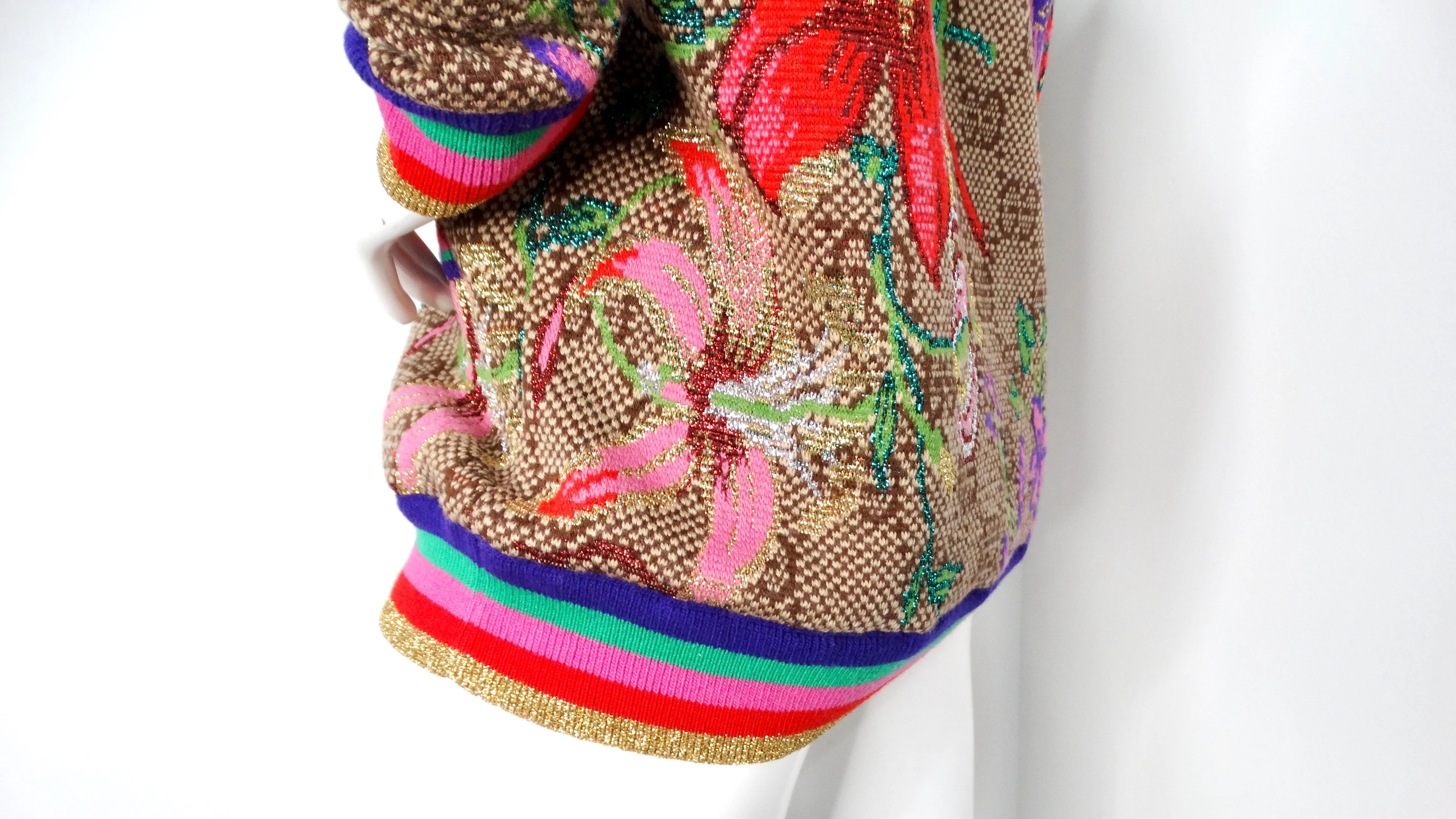 Gucci Flora Rainbow GG Monogram Wool Jacquard Cardigan