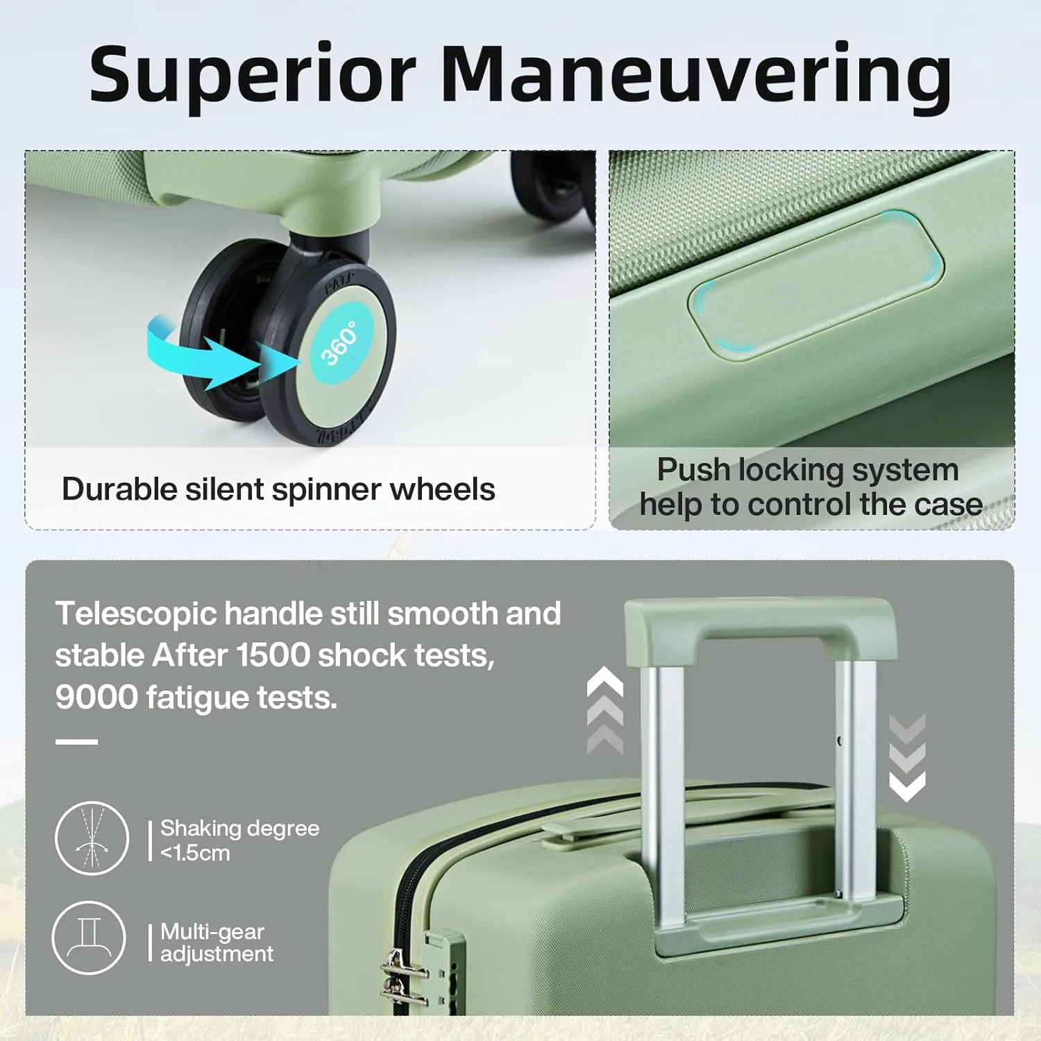Hanke Hard Shell Luggage Sets 3 Pieces, Carry On and Checked Luggage Sets with Spinner Wheels, Durable PC Hardside Rolling Suitcase for Travel (16/24/28 Inch,Bamboo Green)