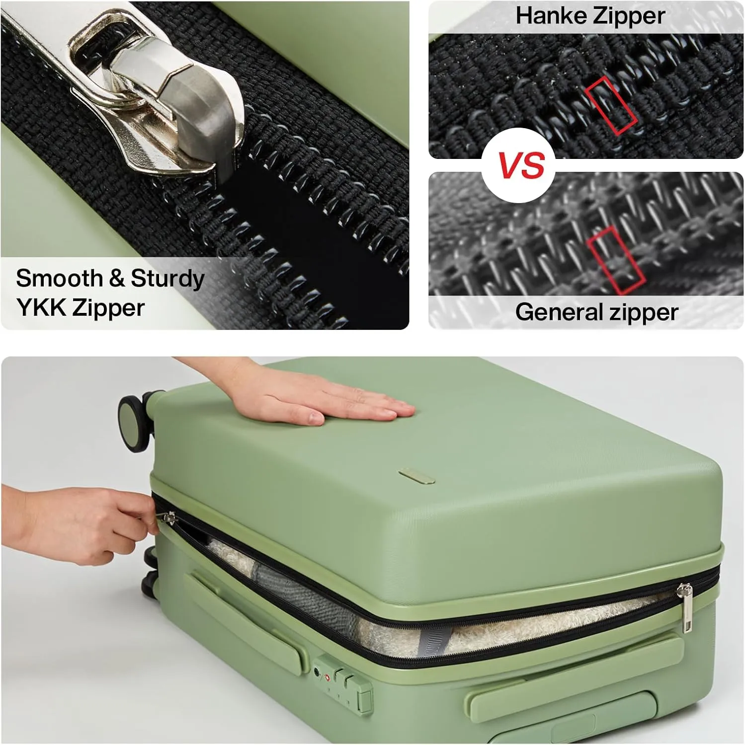 Hanke Hard Shell Luggage Sets 3 Pieces, Carry On and Checked Luggage Sets with Spinner Wheels, Durable PC Hardside Rolling Suitcase for Travel (16/24/28 Inch,Bamboo Green)