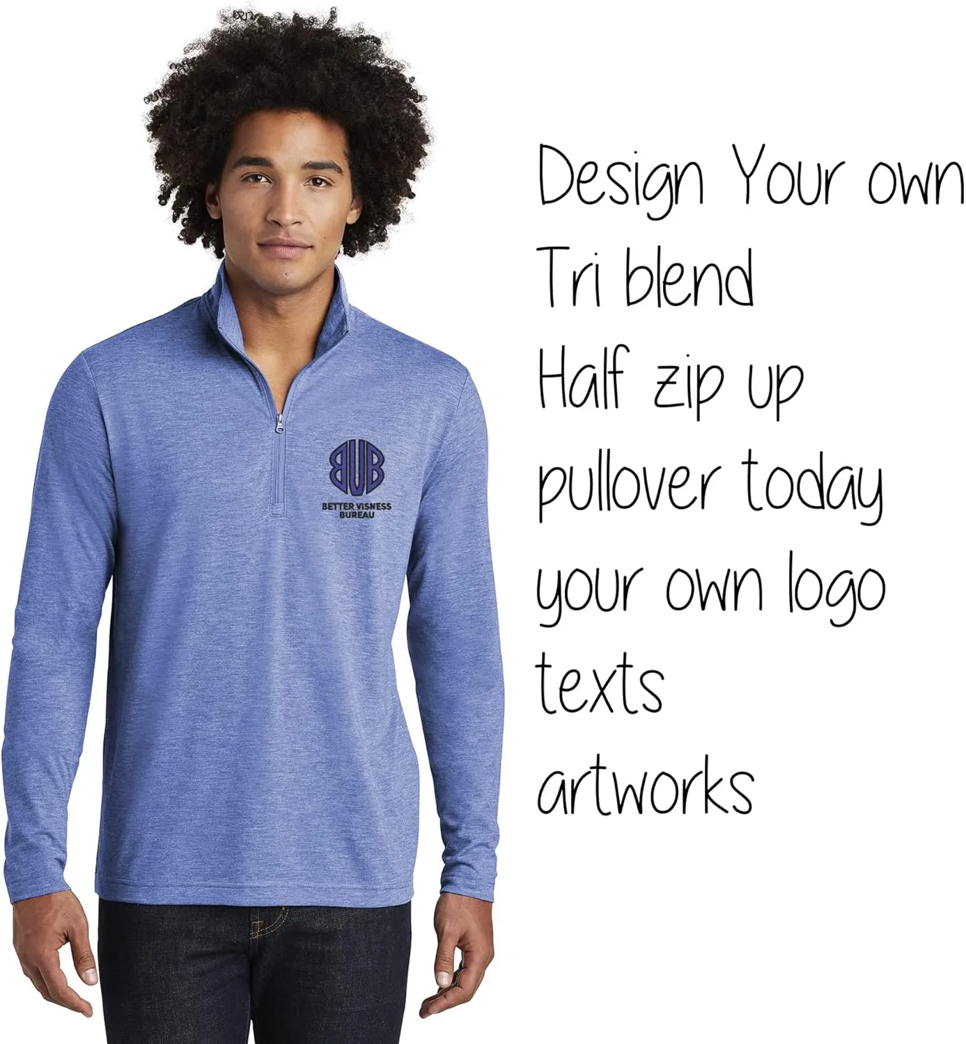 INK STITCH Men ST407 Custom Design Your Own Text logo Stitching Posicharge Tri Blend 1/4 Zip Pullover