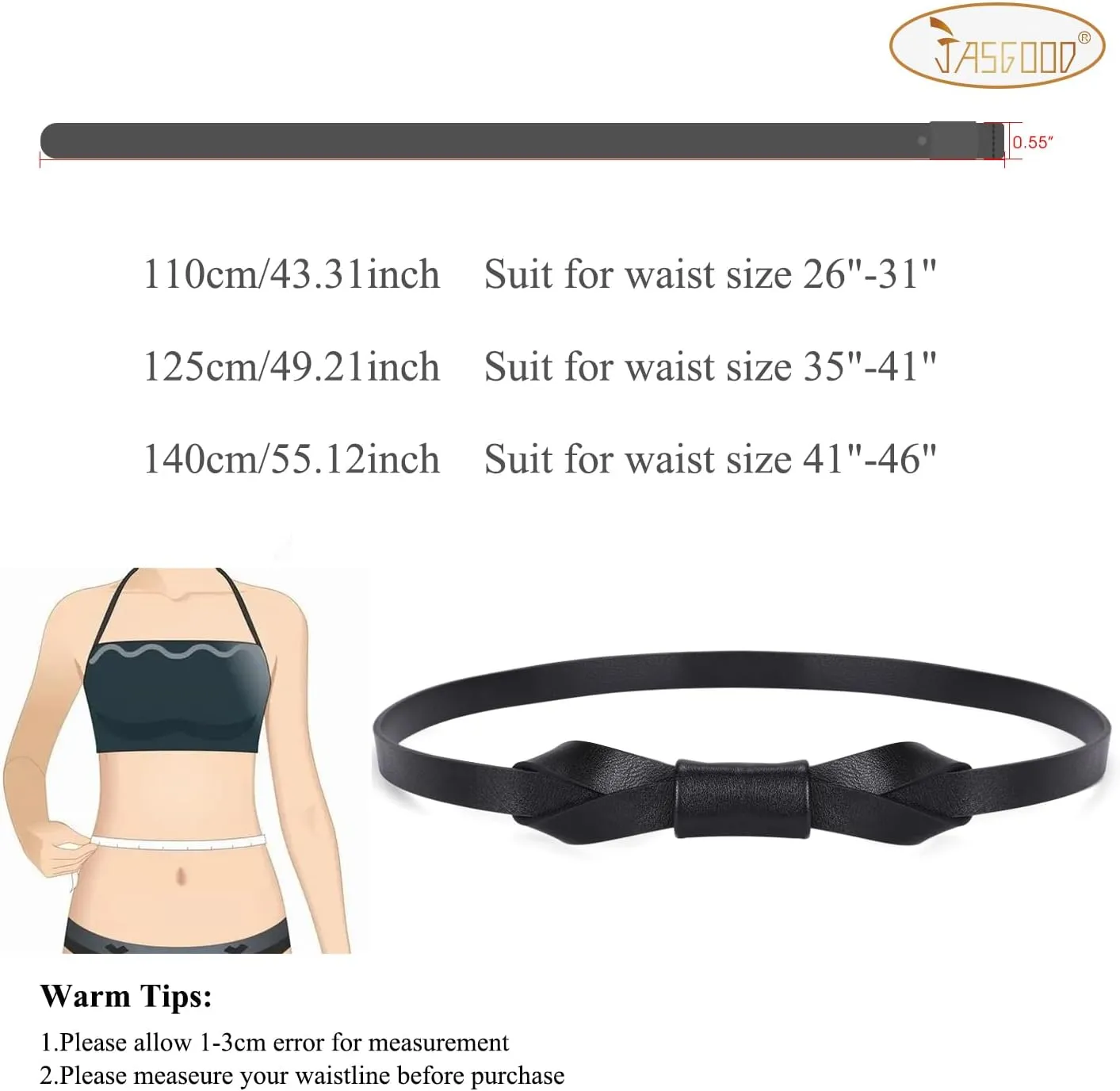 JASGOOD Women PU Leather Skinny Belt for Dress Adjustable Thin Waist Belt for Lady