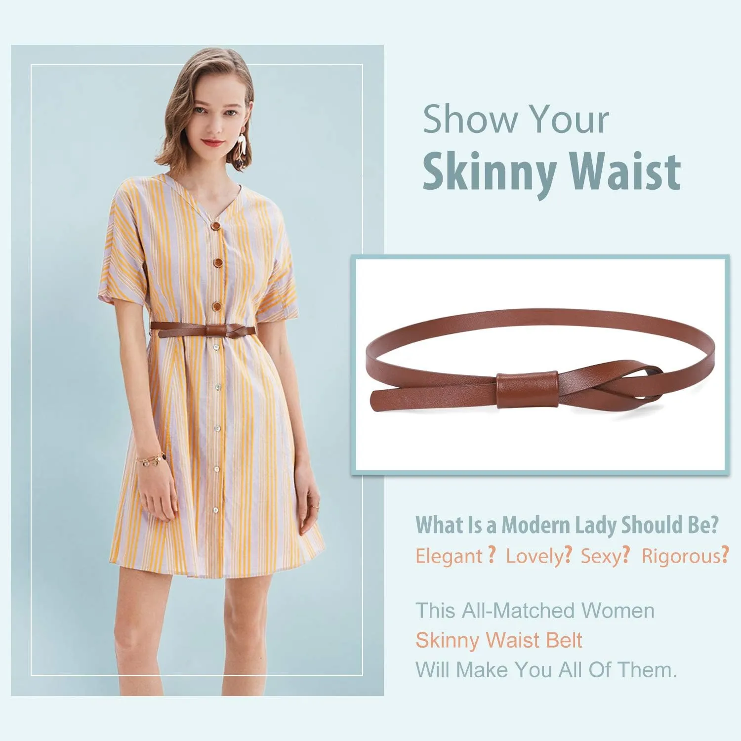 JASGOOD Women PU Leather Skinny Belt for Dress Adjustable Thin Waist Belt for Lady
