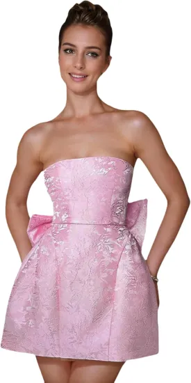 JUMISEE Embroidery Satin Homecoming Dress with Bow Modest Strapless Mini Dresses A Line Short Prom Dress Party Gown