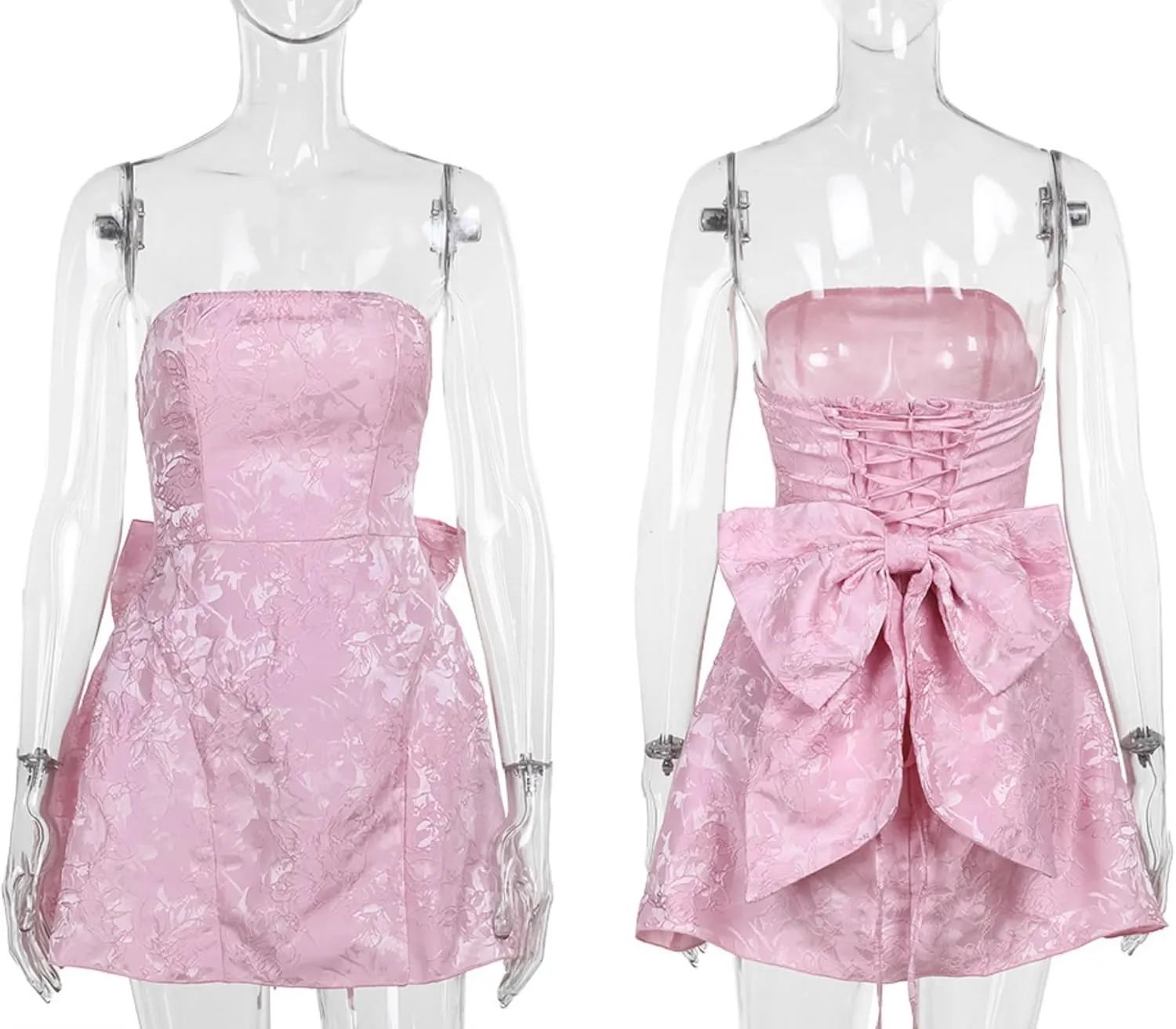 JUMISEE Embroidery Satin Homecoming Dress with Bow Modest Strapless Mini Dresses A Line Short Prom Dress Party Gown