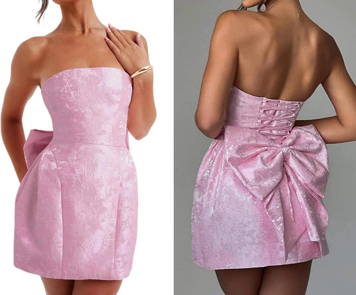 JUMISEE Embroidery Satin Homecoming Dress with Bow Modest Strapless Mini Dresses A Line Short Prom Dress Party Gown