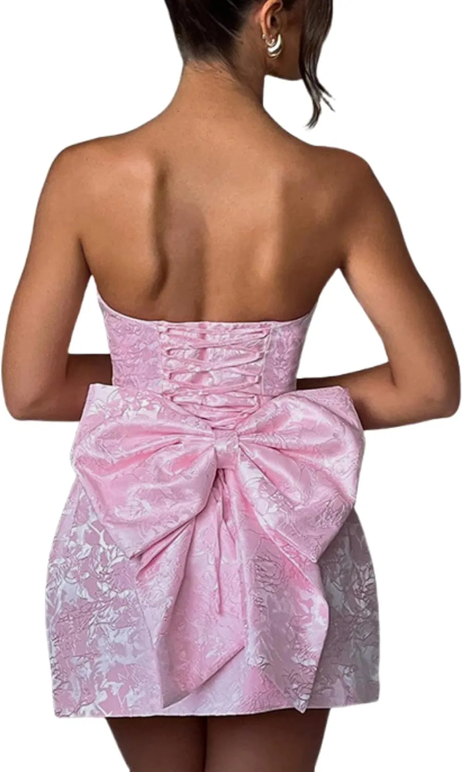 JUMISEE Embroidery Satin Homecoming Dress with Bow Modest Strapless Mini Dresses A Line Short Prom Dress Party Gown