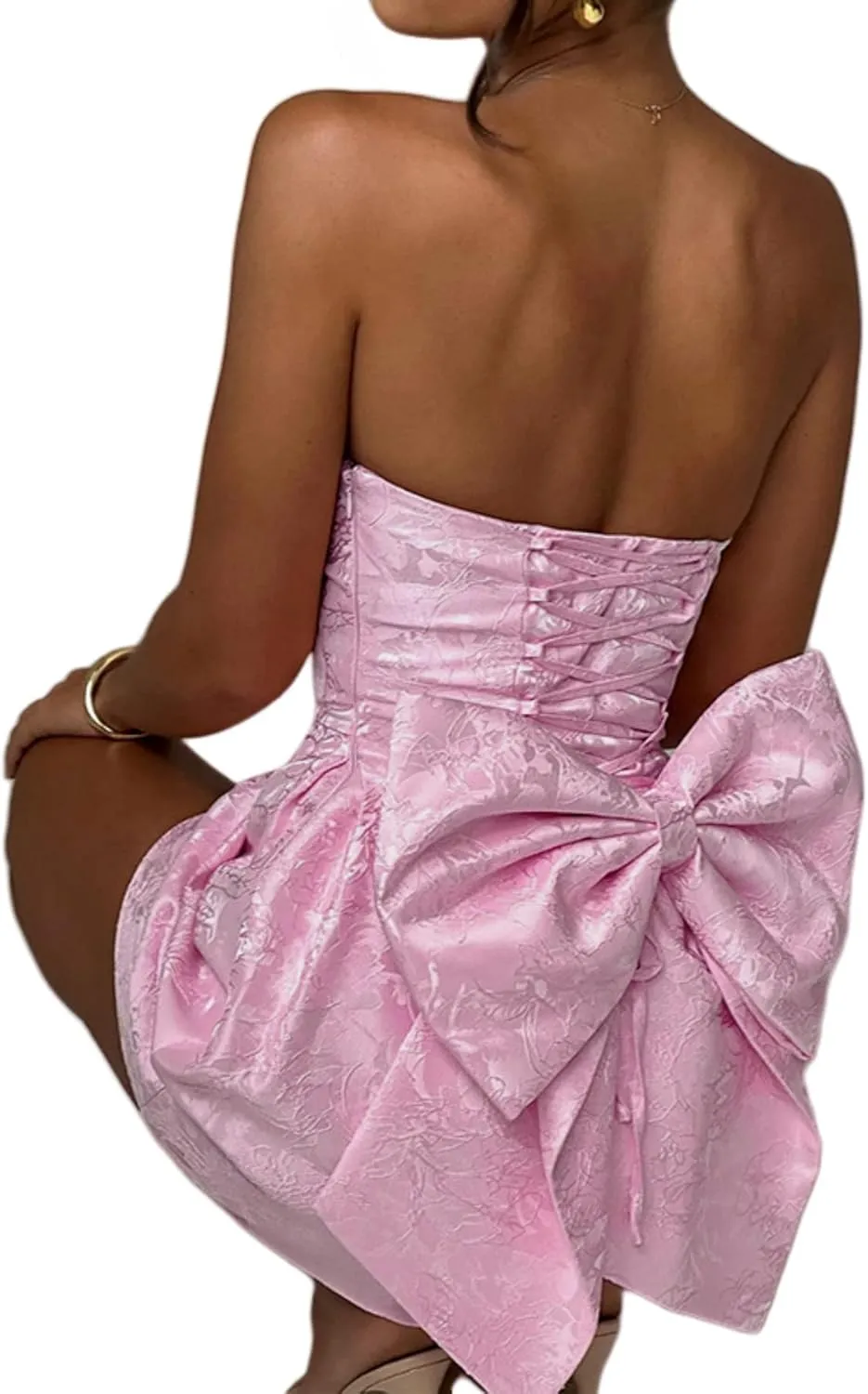 JUMISEE Embroidery Satin Homecoming Dress with Bow Modest Strapless Mini Dresses A Line Short Prom Dress Party Gown