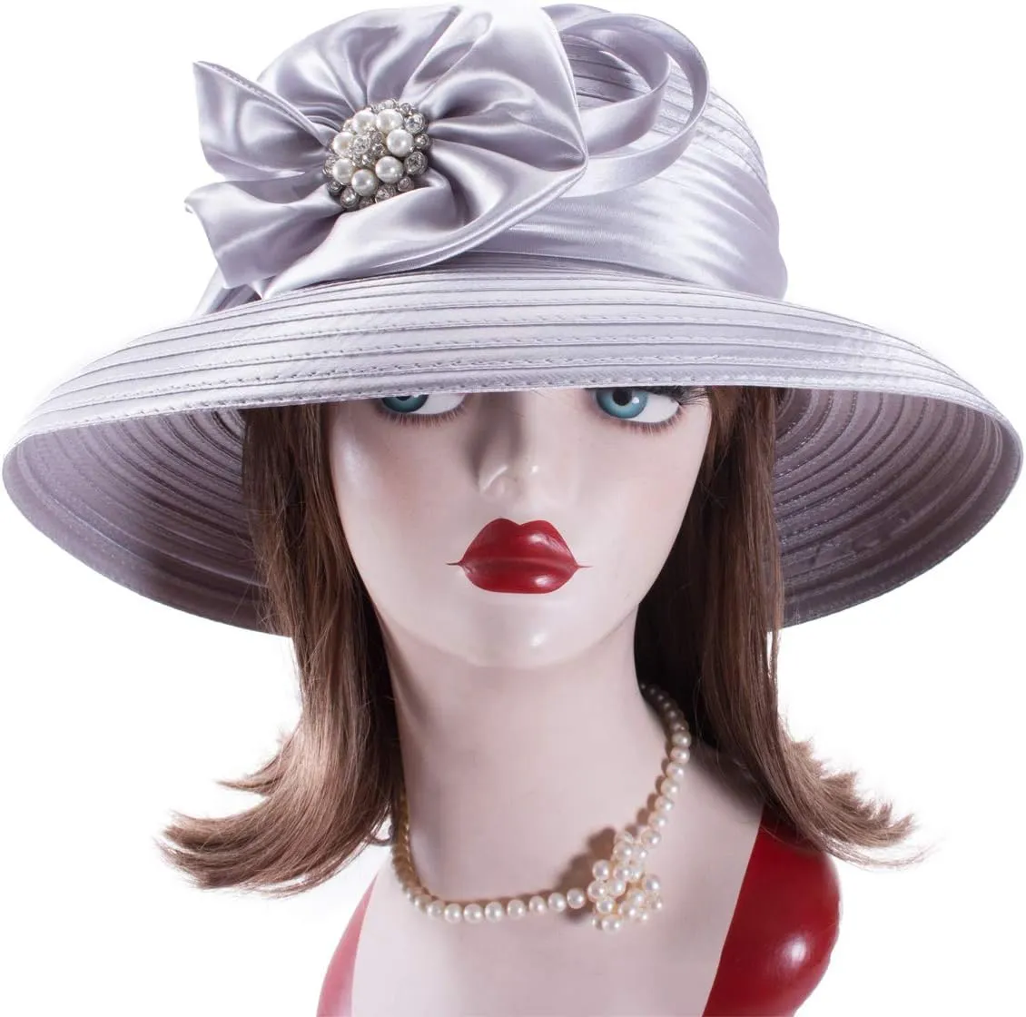 Lawliet Women Satin Ribbon Dressy Church Couture Bridal Wedding Occasion Sun Hats A585