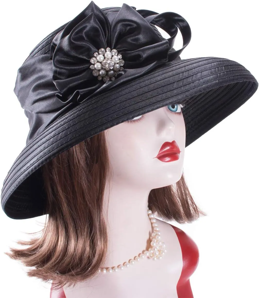 Lawliet Women Satin Ribbon Dressy Church Couture Bridal Wedding Occasion Sun Hats A585