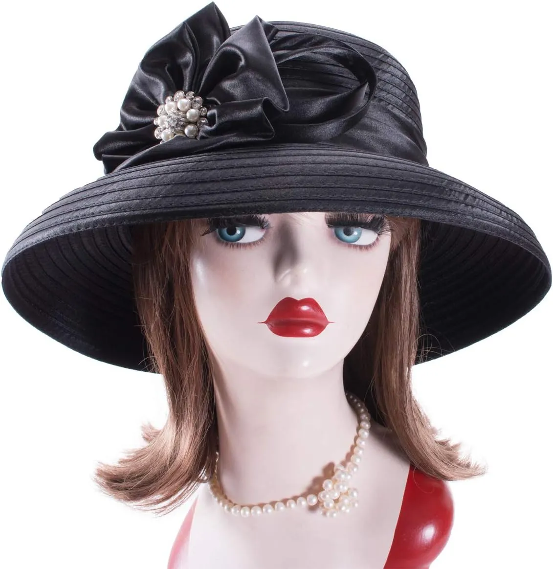 Lawliet Women Satin Ribbon Dressy Church Couture Bridal Wedding Occasion Sun Hats A585