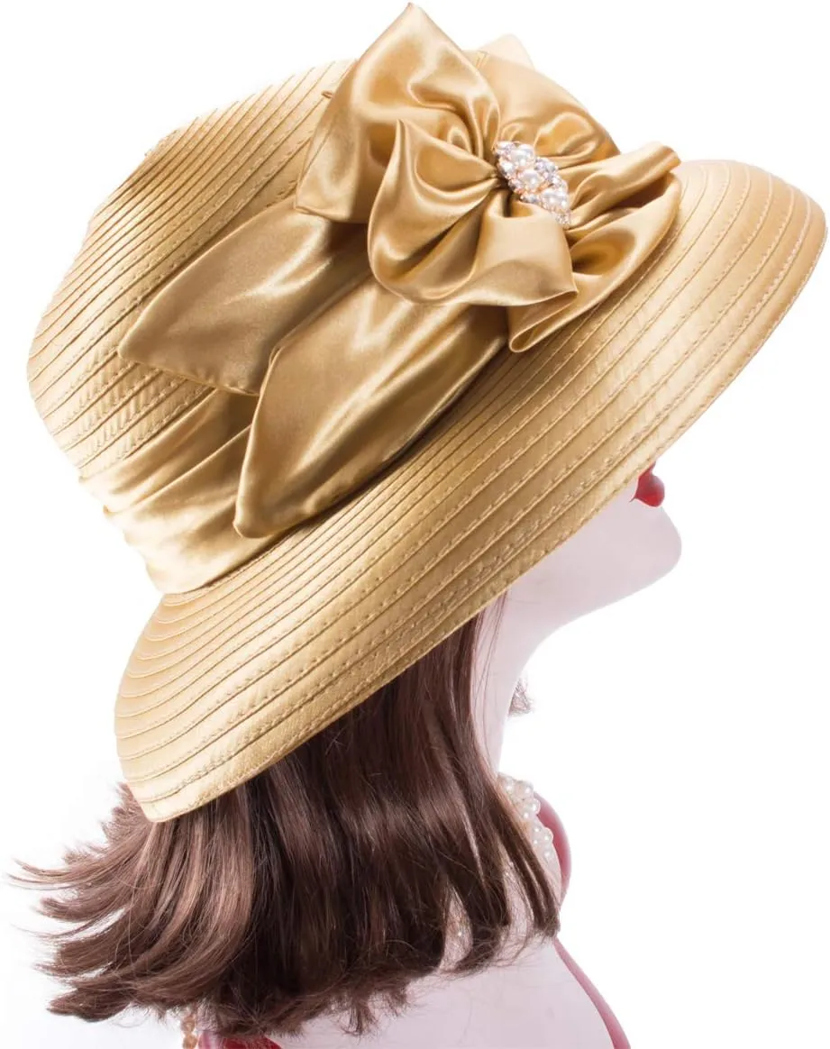 Lawliet Women Satin Ribbon Dressy Church Couture Bridal Wedding Occasion Sun Hats A585