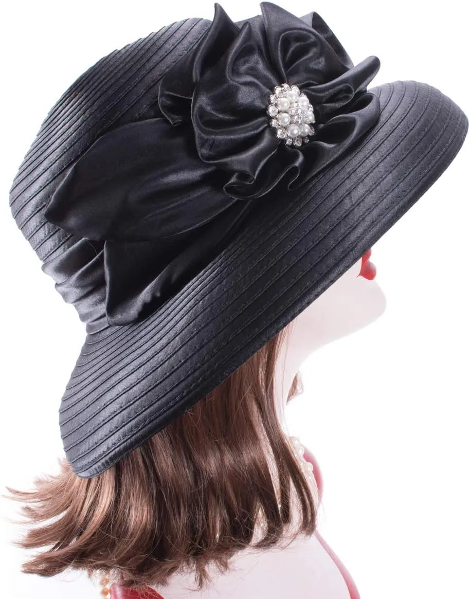 Lawliet Women Satin Ribbon Dressy Church Couture Bridal Wedding Occasion Sun Hats A585