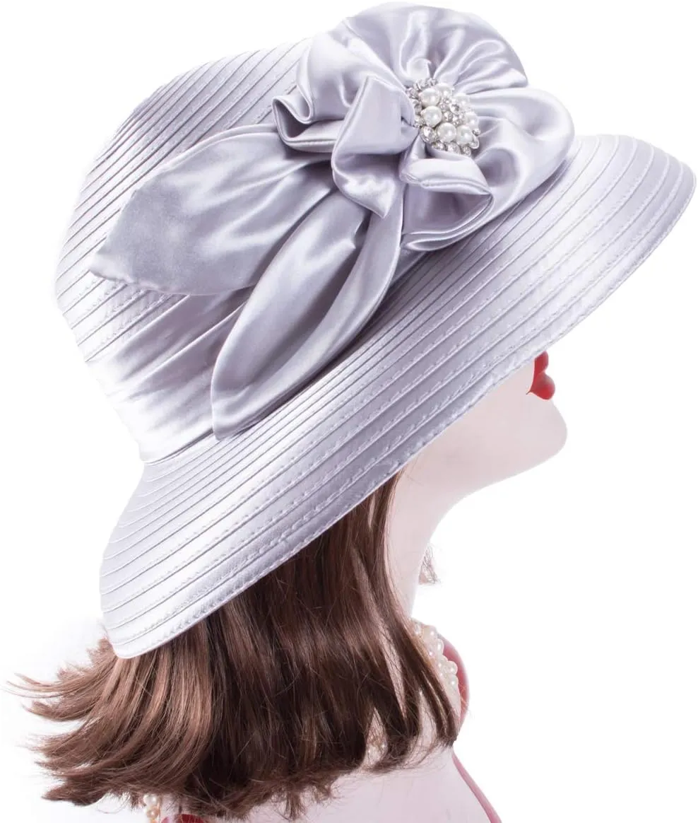 Lawliet Women Satin Ribbon Dressy Church Couture Bridal Wedding Occasion Sun Hats A585