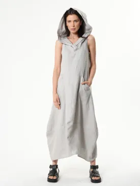 Linen Hooded Dress In Gray