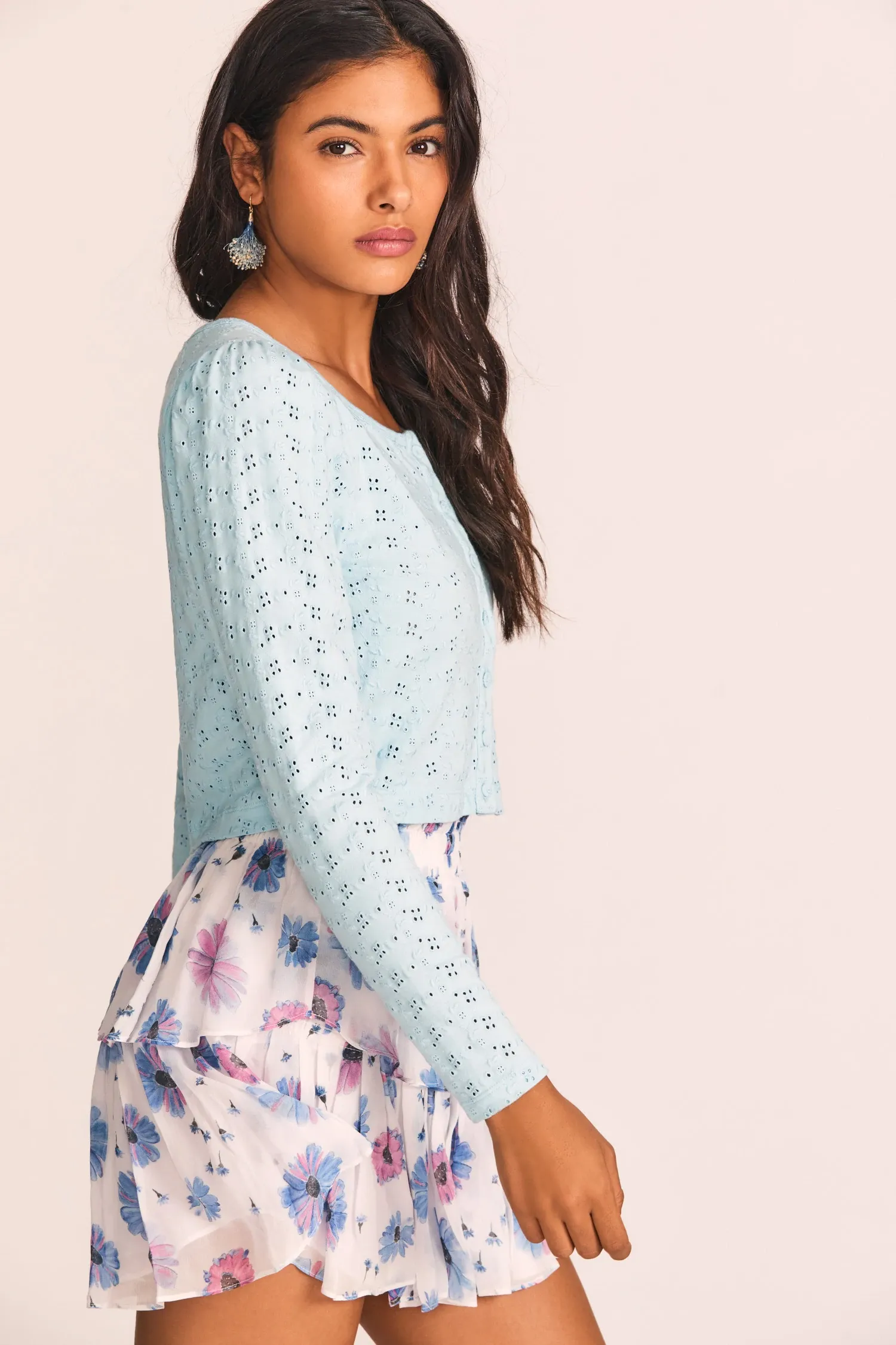 Love Shack Fancy - Jonah Crop Cardigan in Powder Blue