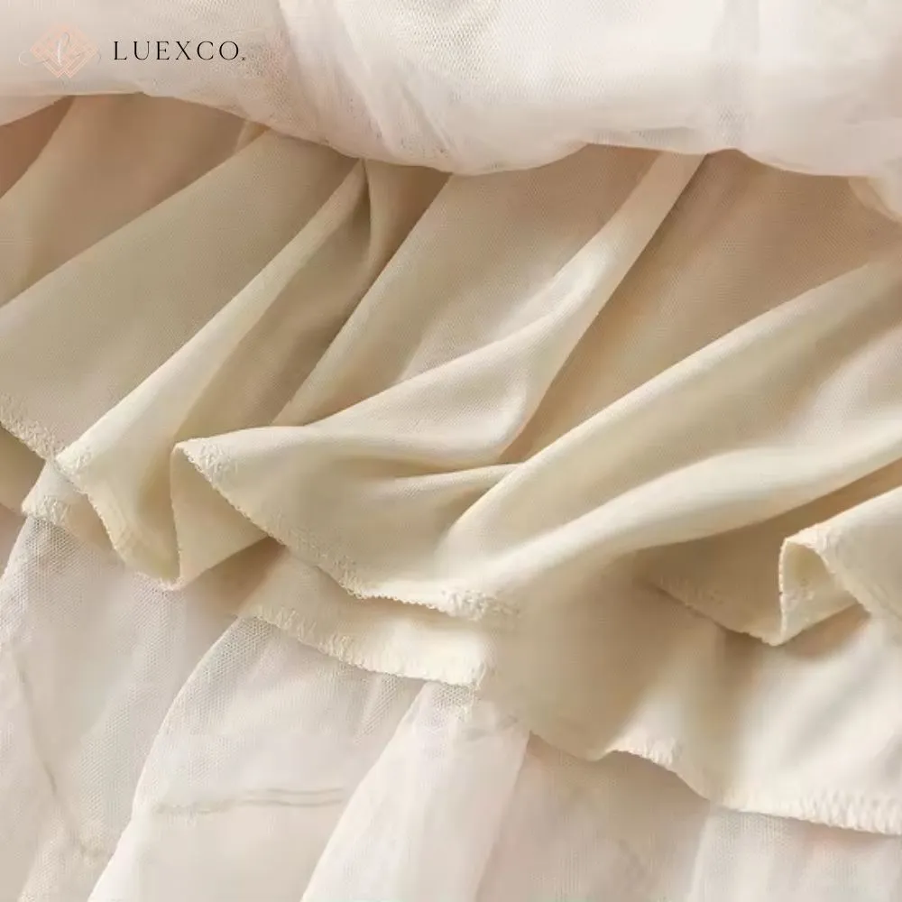 Luexco Layered Chiffon Mesh High Waist Skirt