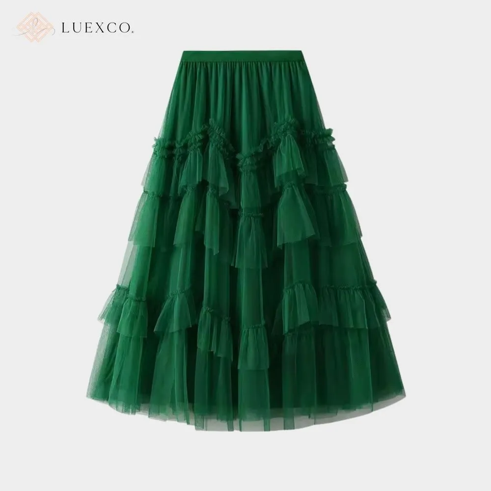 Luexco Layered Chiffon Mesh High Waist Skirt